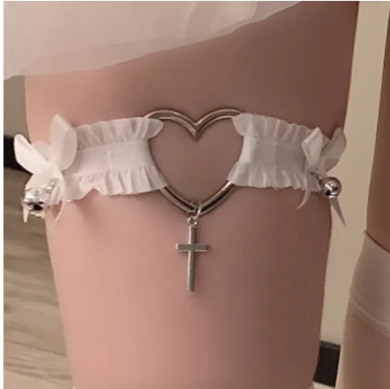 고딕 레이스 가터 벨트 하트 나비 매듭 하라주쿠 다리 가터 탄성 초커 다리 링 스트랩 Jk 개성 나이트 클럽 액세서리 