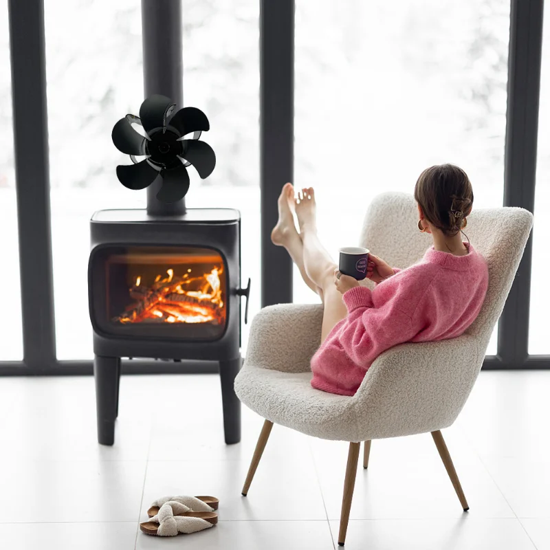 

6 Blade Fireplace Fans Heat-powered Stove Fan No Battery Cut Costs Home Efficient Heat Distribution Tools Wood Burner Eco Fan