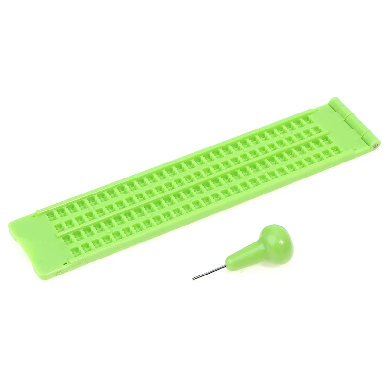 1 Set 4 linee 28 celle pratica scuola plastica Braille scrittura portatile ardesia con stilo verde blu materiale scolastico