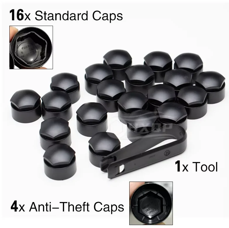 Premium Anti-Theft Decorative Gray Wheel Hub and Screw Cover Set