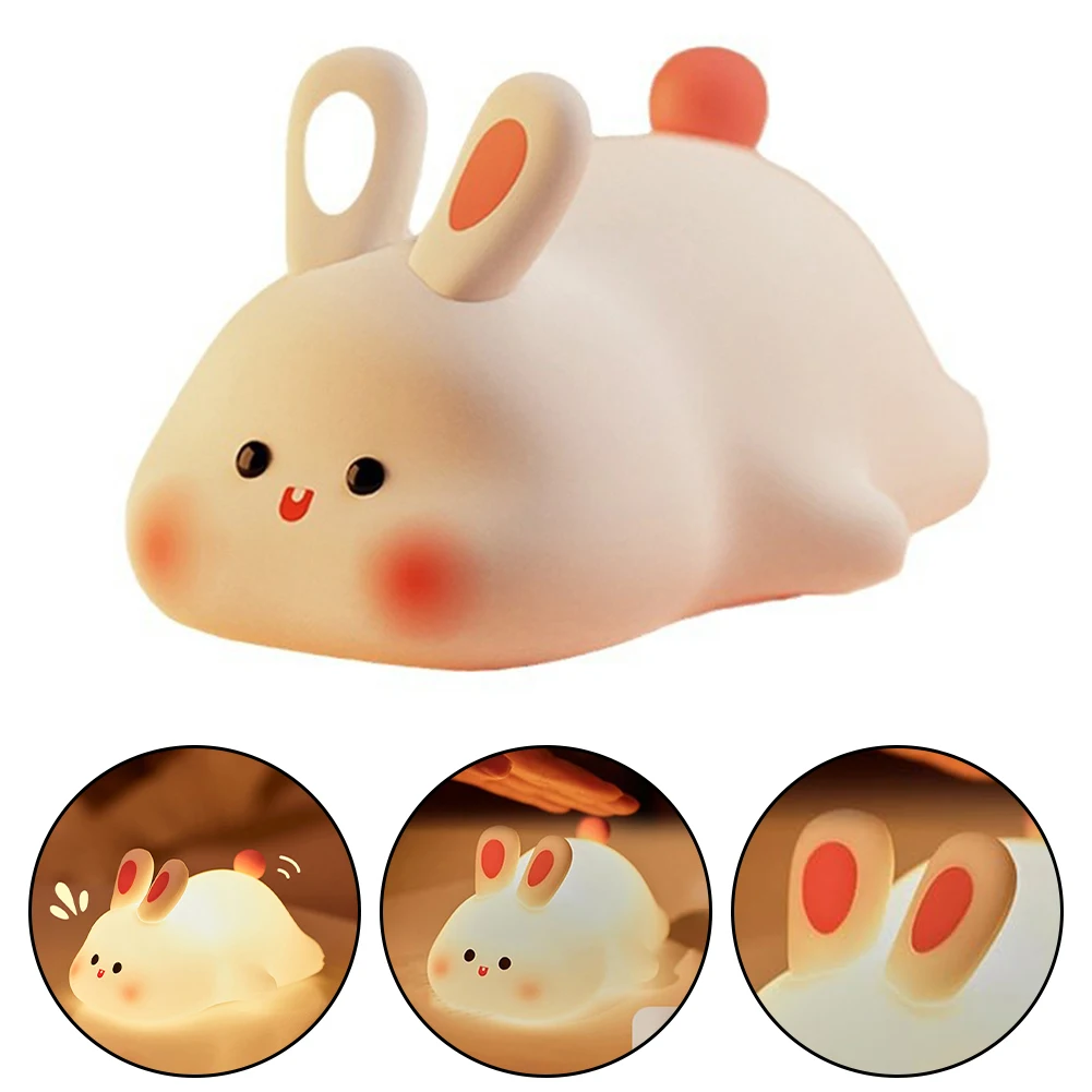 

Cute LED Night Light Touch Sensor Cartoon Kid's Nightlights Big Face Rabbit Silicone Night Light Christmas Gift Bedside Lamp