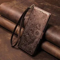 Leather Flip Wallet Case - Universal Smartphone Cover for Realme C85 Pro (A6 - Brown)