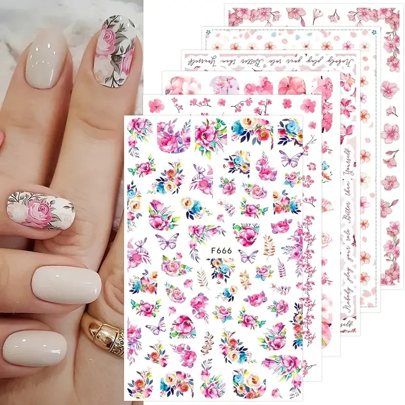 Nail Stickers 10 PCs Set Summer Water Decal Art Ink Flowers Leaves Graffiti Slider for Decoration Foils Tattoo