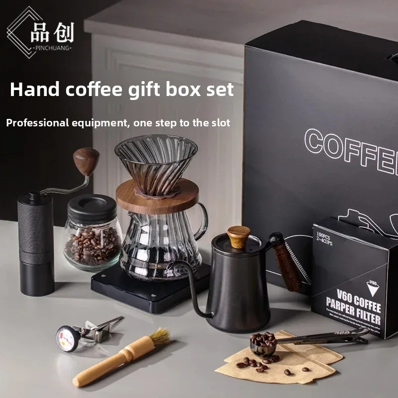 مجموعة إبريق قهوة محمولة تعمل يدويًا، هدية عمل ممت...