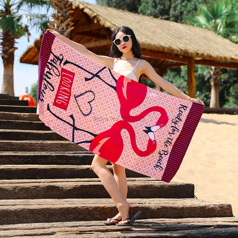 

Fashion Flamingo Printed Beach Towel Women Girls Bath Towel Swimming Towels Travel Vacation Game Peripherals Microfiber Cushion