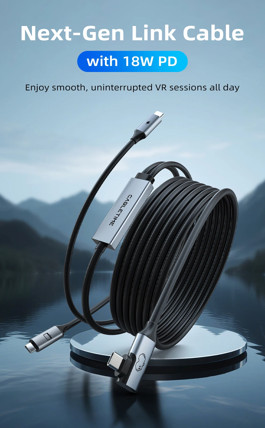 CABLETIME VR-Link-Kabel 16FT mit 18W Ladefunktion – Kompatibel mit Meta Quest 3S/3/2/Pro, Oculus Quest, Pico 4, PC VR, Steam VR – Detail 2