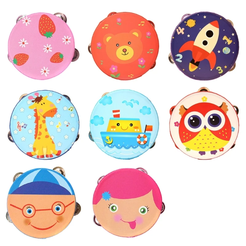Wooden Hand Drum Musical Percussion Instruments Children Kids Music Toy Cartoon Mini Musical Instrument Hand Drum Hand Held Tambourine Drum for Party Game