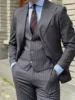 3 Pieces Grey Stripe Design Men Suits Peaked Lapel Formal Business Man Blazer  Groom Tuxedo Classic Fit Male Outfit 1