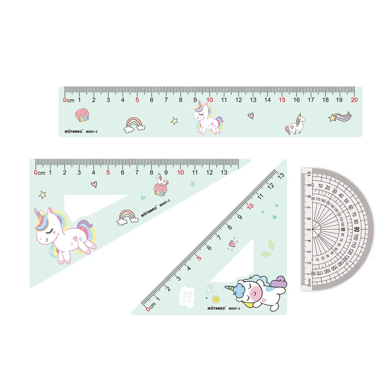 4 in 1 Cute Cartoon Ruler Stationery Set Multifunctional Combination Ruler Triangle Protractor Drawing