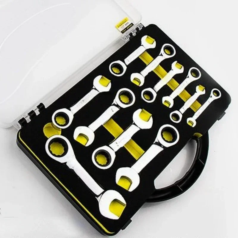 

11pcs 8mm-19mm Reversible Combination Stubby Socket 72 Tooth Ratchet Stubby Combination Spanner Nut Repair Tools Single Wrench