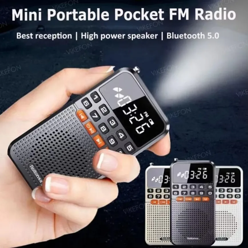 Mini Portable Pocket Radio Dual Antenna Radios Receiver Bluetooth Speaker Walkman with LED Display Flashlight TF Card Player portable radio