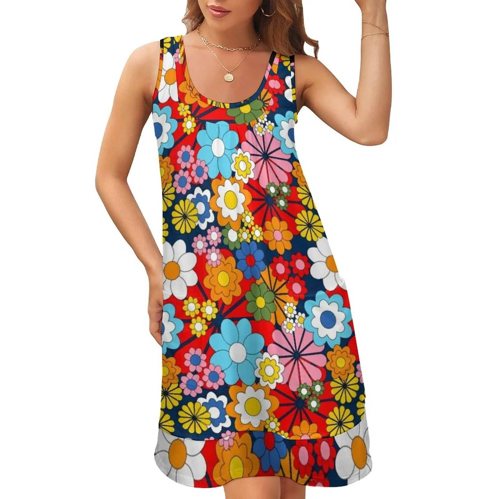 

Blue Retro Bright Sleeveless U-Neck Fake Two Piece Dress Party dresses Cocktail of dresses Woman clothes