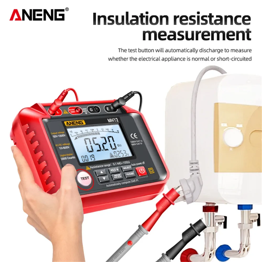Resistance Tester ANENG MH12 Digital Megohmmeter Insulation Earth Resistance Resistor Tester Ohm Cable Voltmeter Megameter Gauge Tool