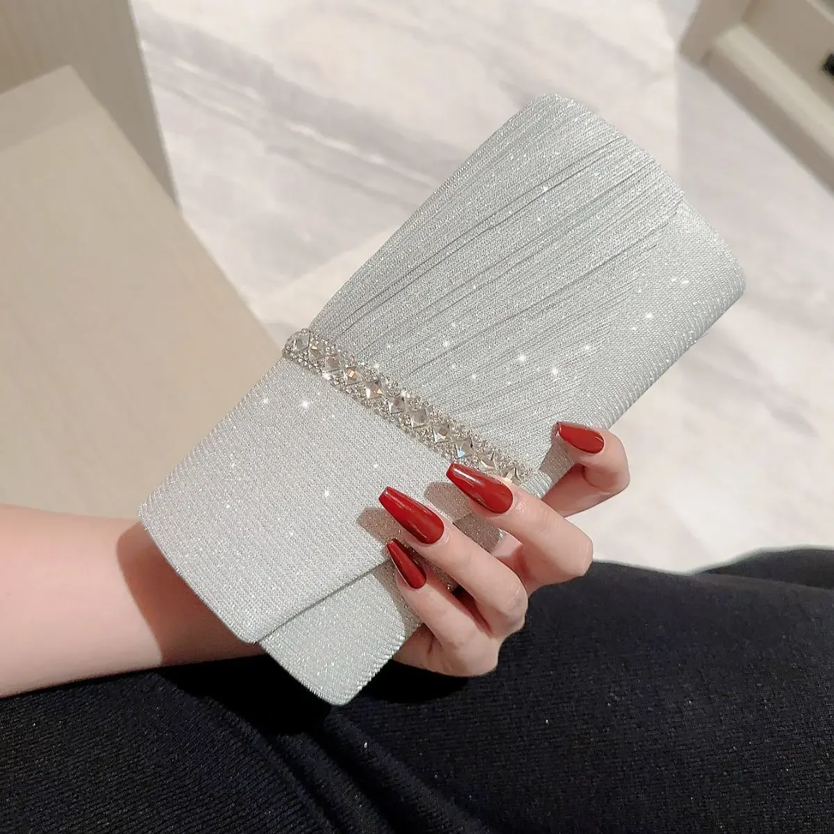 Durio Bolso De Mano Con Purpurina, Bolso Brillante, Color Plateado, Para Bodas, Fiestas, Plata, Talla única