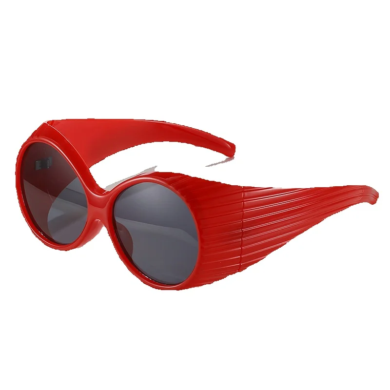Neue ovale personalisierte Netzwerk-Sonnenbrille in Rot mit großem Rahmen, Show-Style-Linie, modische Sonnenbrille für Damen_voghion.com