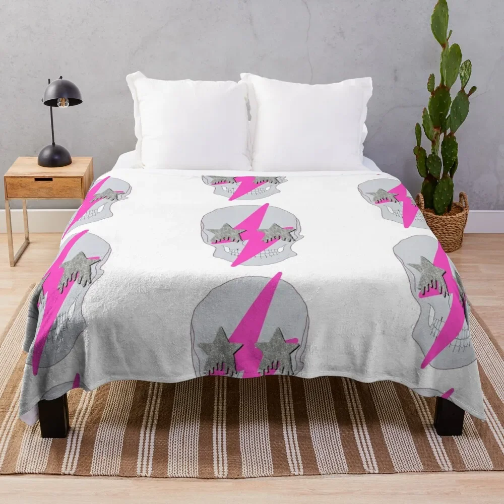 

pink lightning bolt glittery Star eyed skull Throw Blanket cosplay anime christmas gifts Blankets