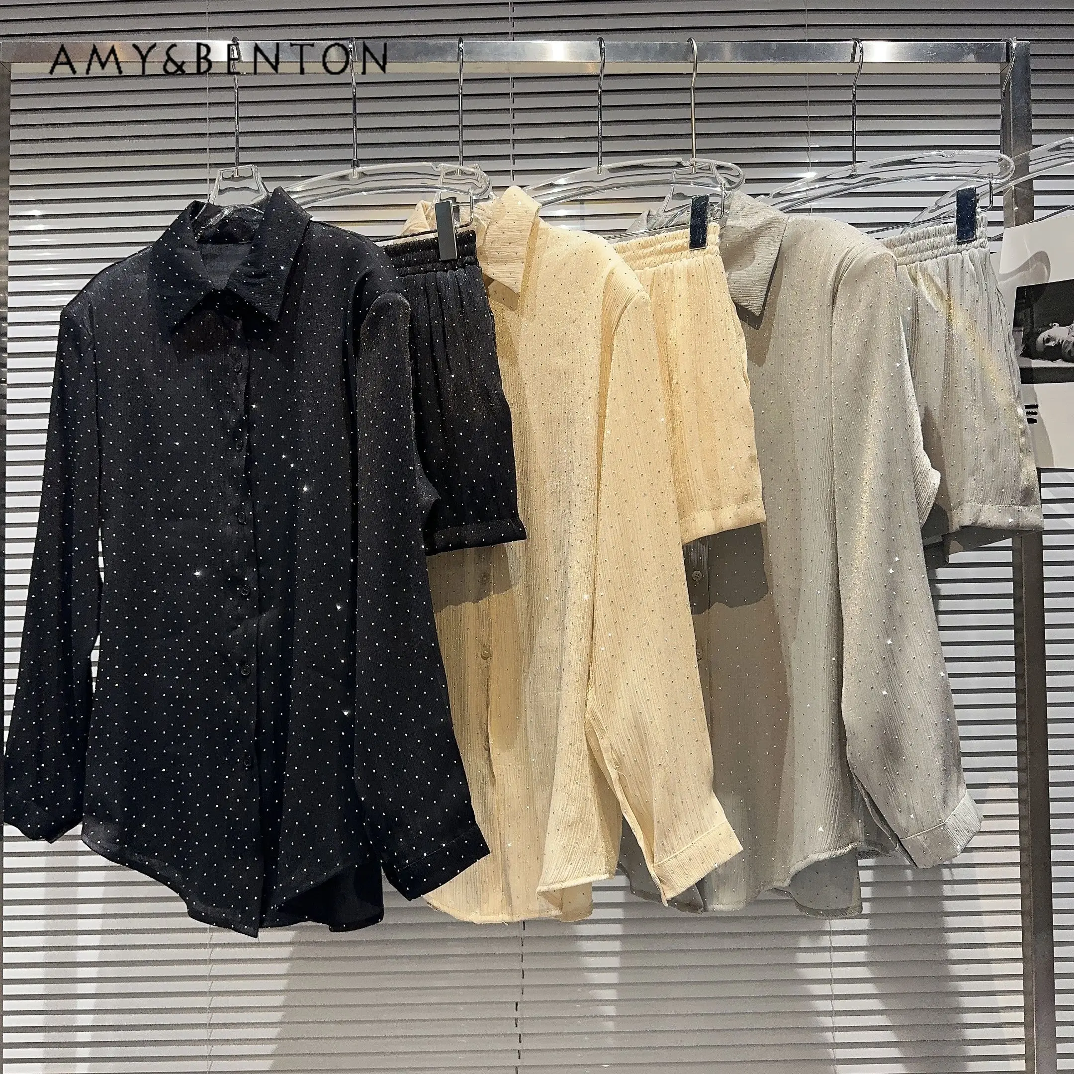 2023 Early Autumn Slim-Fit Striped Knitted Sling Bottoming Hollow Long Sleeve Cardigan Two-Piece Set