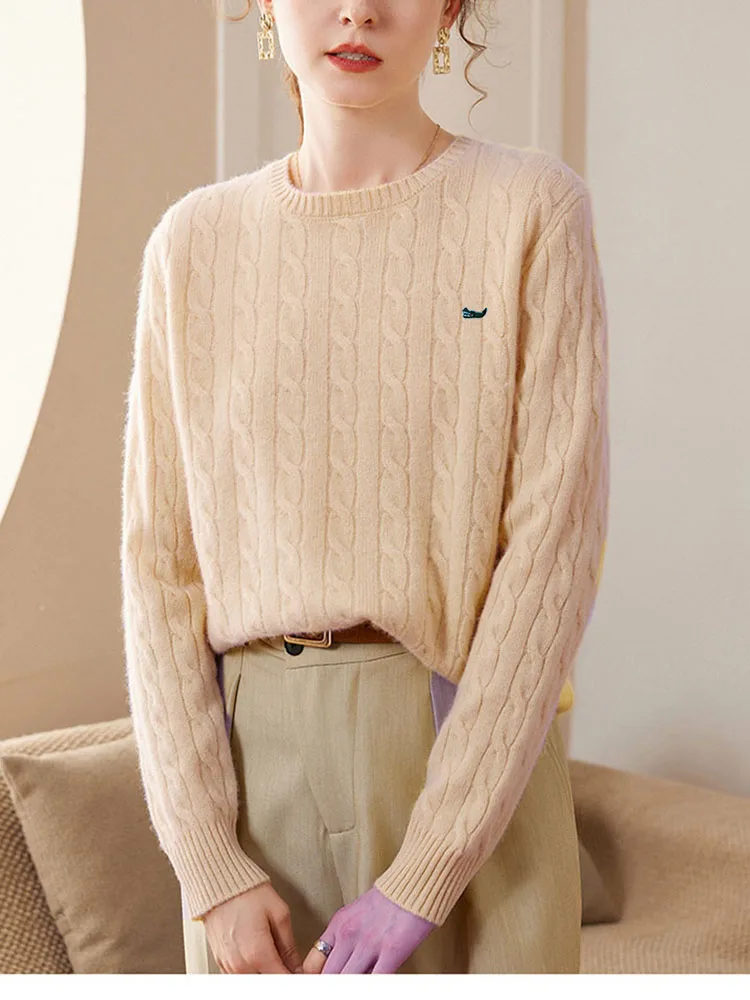 Winter Women Long Sleeve Round Neck Twist Cashmere Sweater Base To Wear Loose And Thick Temperament Brand Of The Same Sweater 3