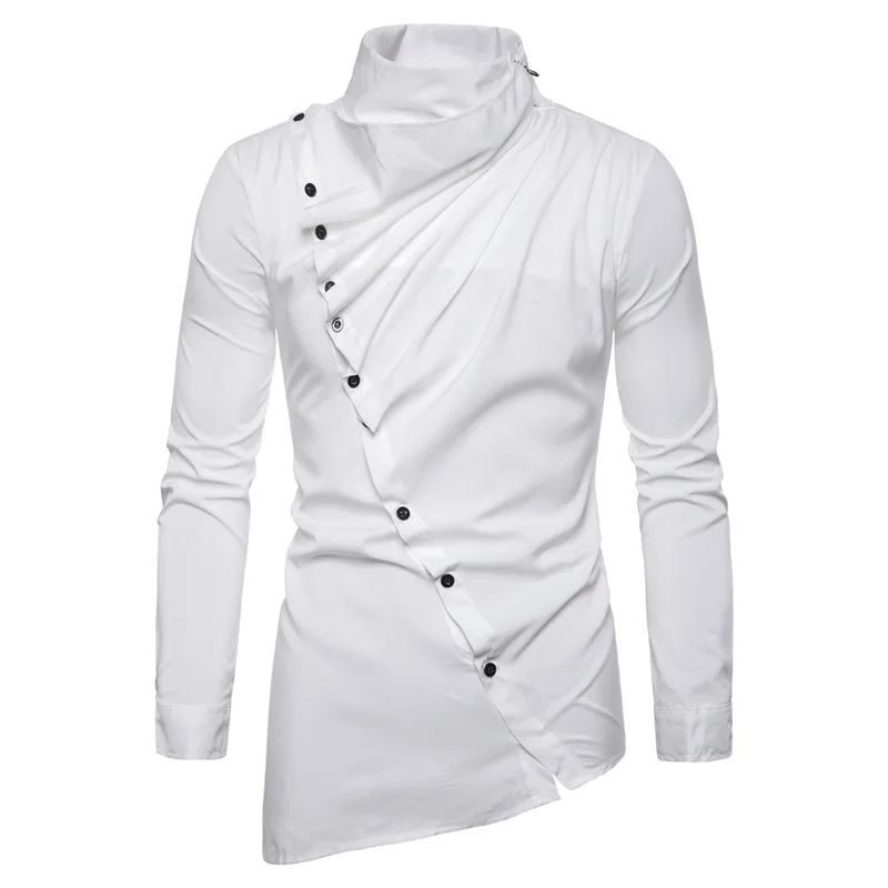 

2022 New Men's Asymmetric Inclined Placket Heap Collar Long Sleeve Shirt NX5304