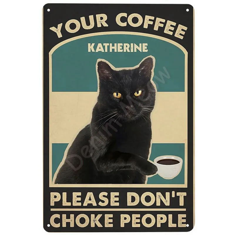 Targa Metallica Vintage Con Gatto Nero – I Hate Everyone, 20x30 Cm, Per Cucina E Bar - 3