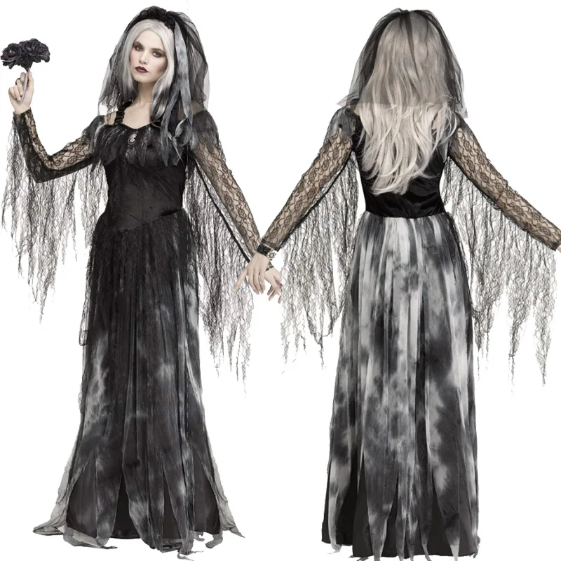 

Halloween Costume Medieval Day Of The Dead Gothic Witch Women Scary Zombie Vampire Horror Spooky Ghost Bride Sexy Dress