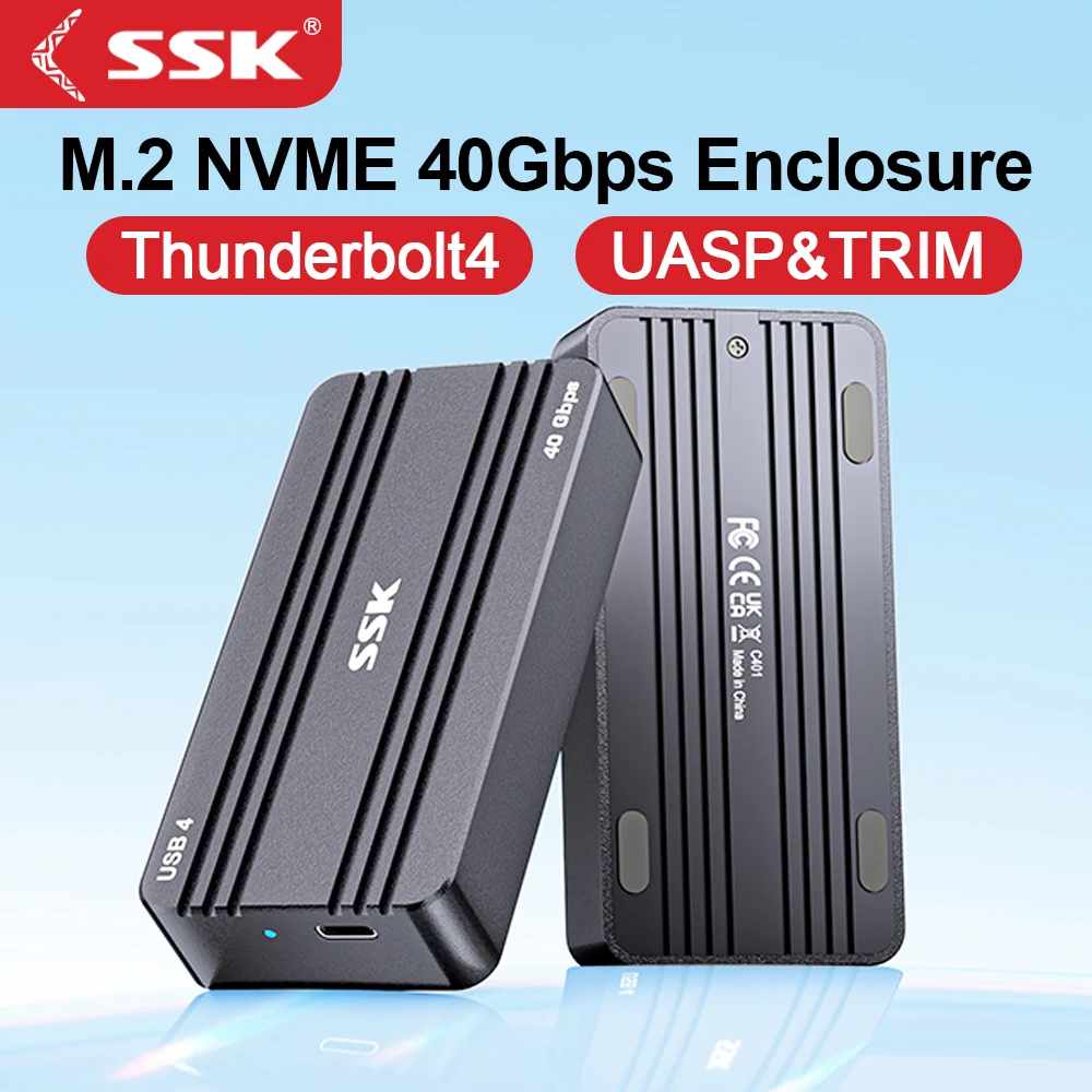 SSK 40Gbps SSD Case USB 4.0 M.2 NVMe SSD Enclosure Type-C External Case Compatible Thunderbolt 4 Support UASP TRIM for PC Laptop