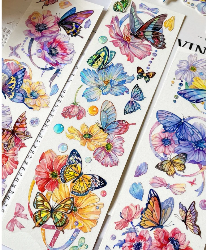 

Flower Butterfly Shiny PET Tape Card Making Decorative Sticker