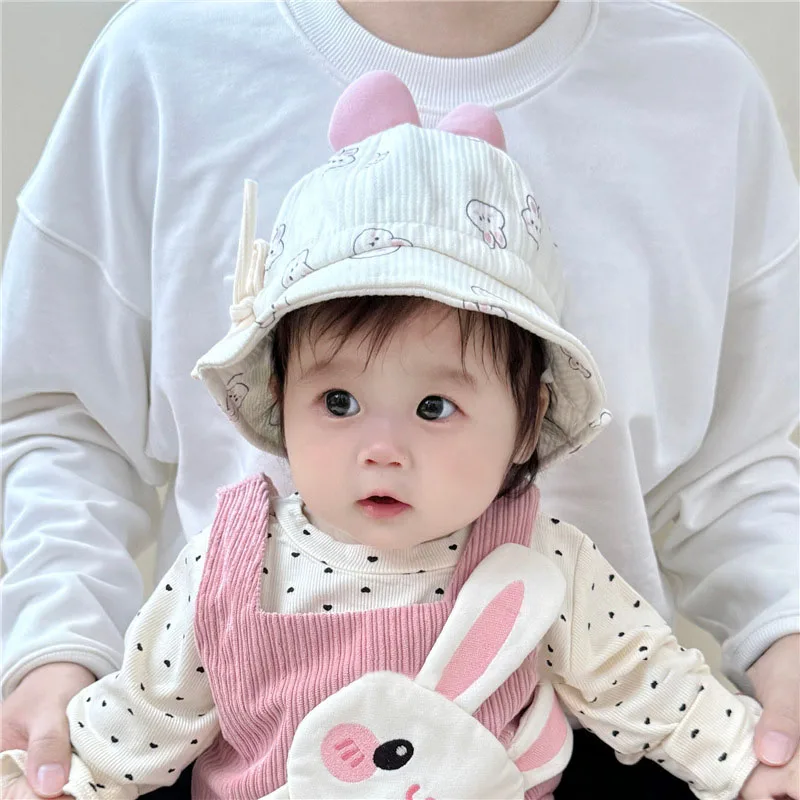 Cartoon Baby Bucket Hat Cute Rabbit Bear Print Toddler Fisherman Cap Spring Autumn Cotton Kids Boy Girl Basin Hats