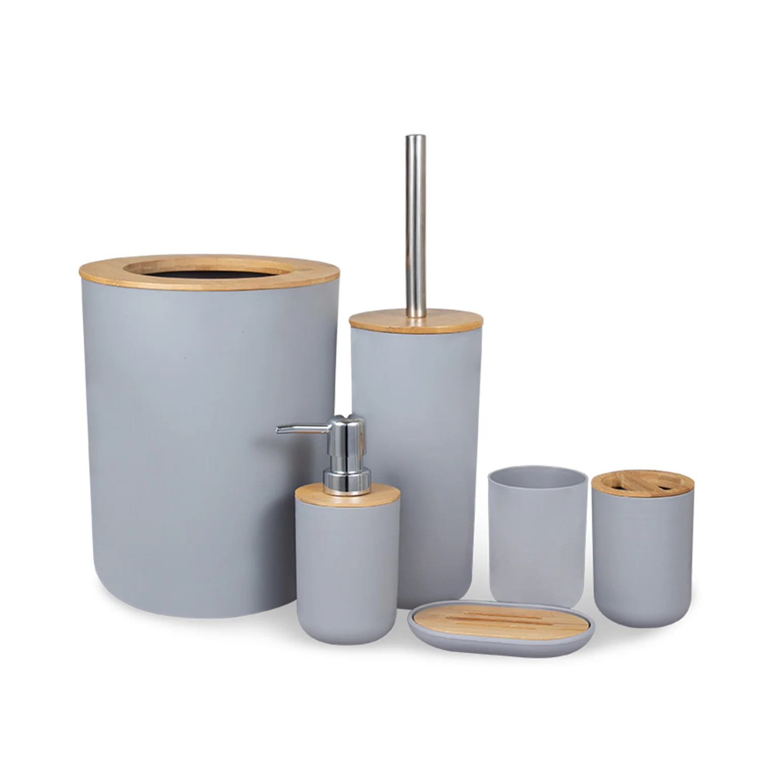 Bathroom Accessories Set White Modern Soap Lotion Dispenser Resin and Wood Soap Dish Toothbrush Holder