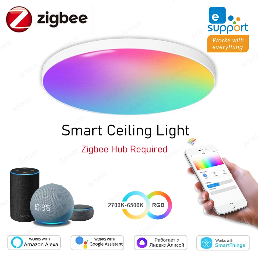 EWelink Zigbee Smart Ceiling Light 24W Zigbee Led Ceiling Lamp RGBCW Led Ceilings Lights Alexa Smart Lamp For Room Yandex Alice