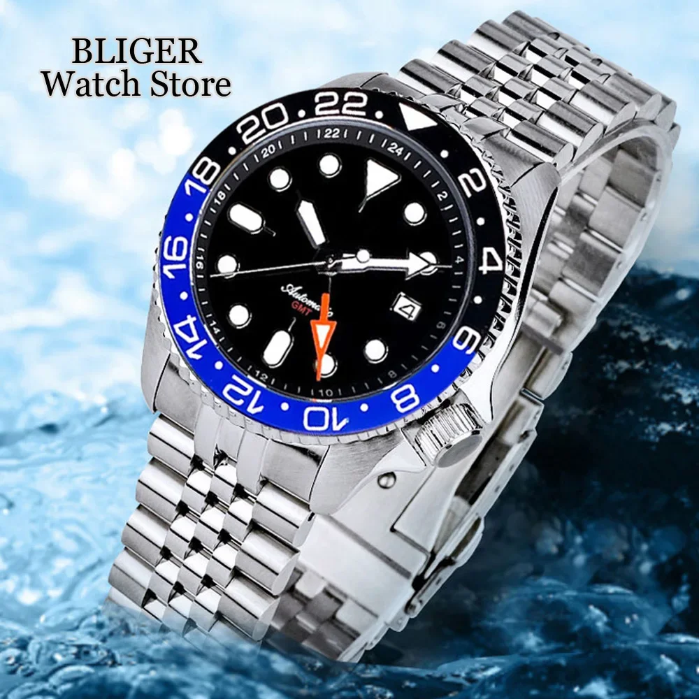 NH34A 20ATM Diving Tandorio 41mm Black Blue NH34 GMT Automatic Men's Watch 24 Hours Sapphire Crystal 120 Click Bezel 3.8 Crown