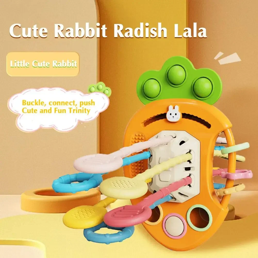 Cute Rabbit Radish Lala Montessori Pull String Toys For Babies Sensory Toys Teethers Developmental Fine Motor Skills
