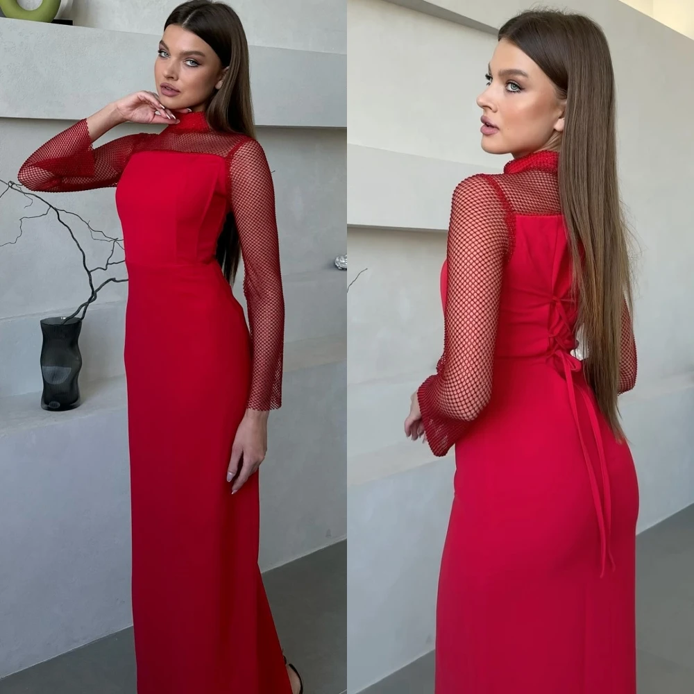 

Prom Dress Evening Saudi Arabia Satin Criss-Cross Party A-line High Collar Bespoke Occasion Gown Midi es
