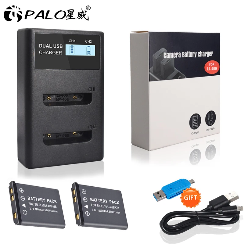 PALO Camera batteries 3.7V 1800mAh Li-40B Li40B  EN-EL10 EN EL10 digital rechargable battery for Olympus Nikon Fujifilm Kodak