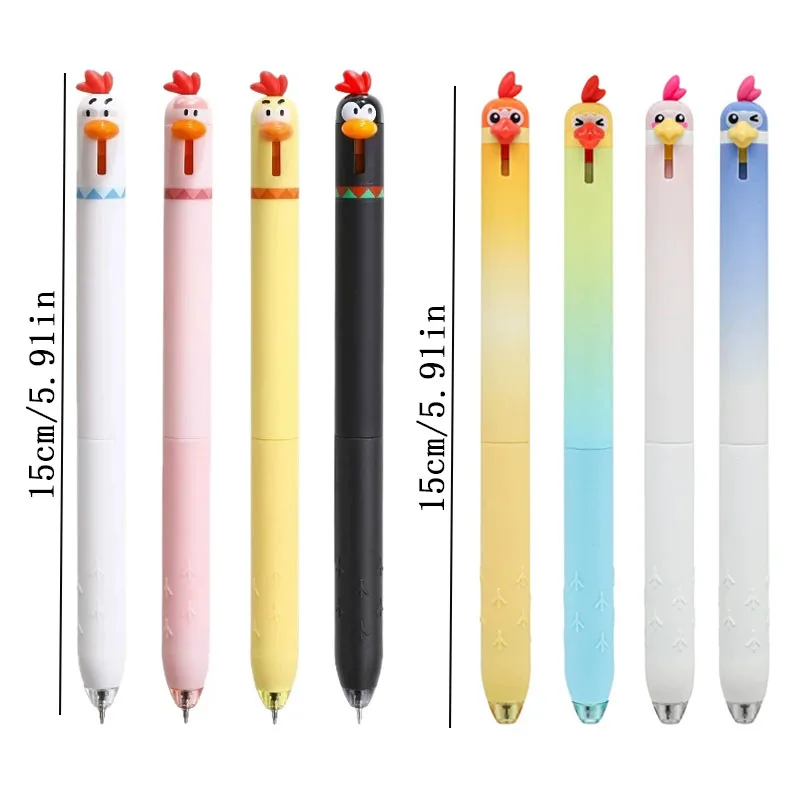 14pcs/set Cute Parrot and Chick Press Gel Pen Black Ink  Anti-slip Rubber Pen Barrel, Funny, Stress-relieving 0.5mm Pen