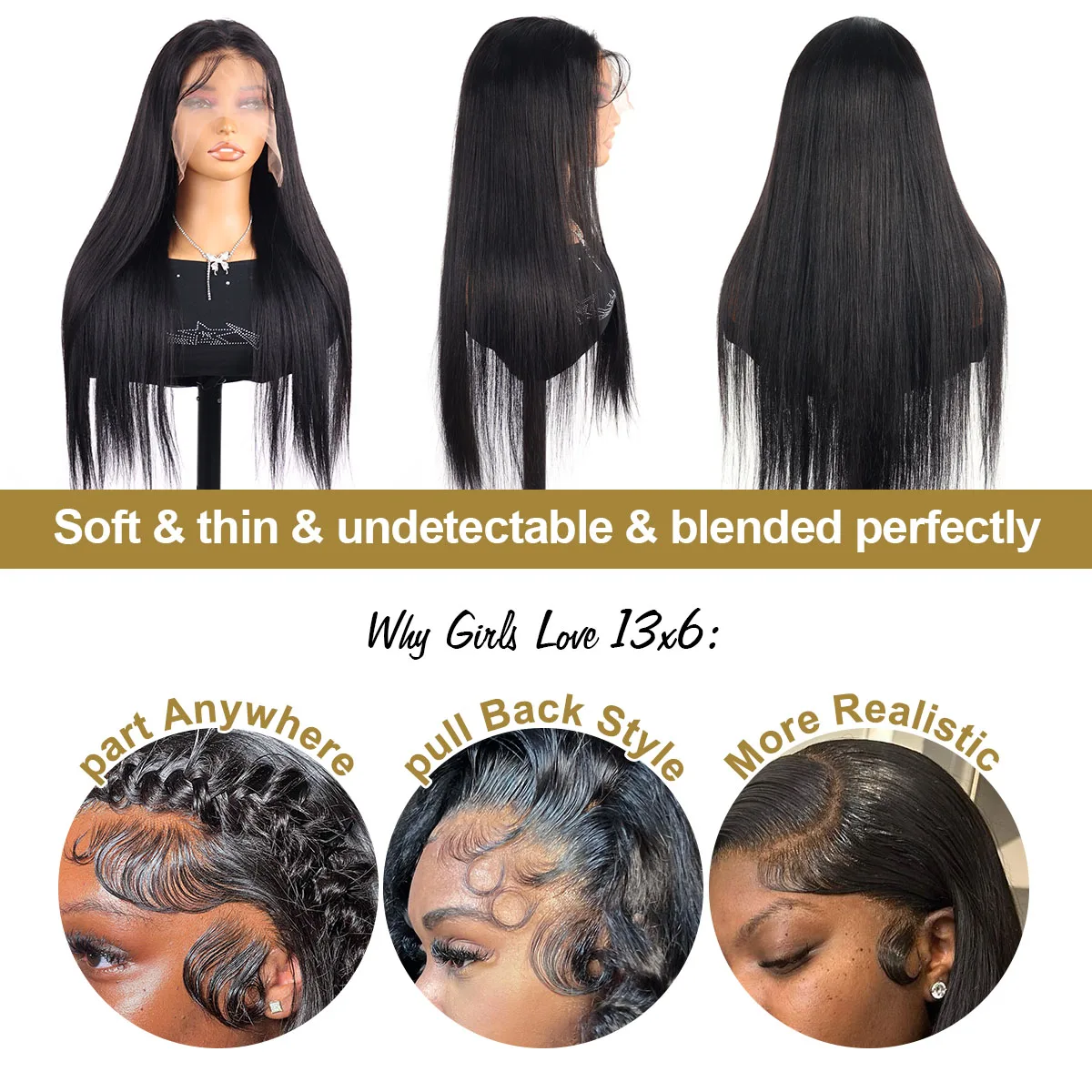 40Inch Full Lace Wig Human Hair Pre Plucked Bone Straight Hd Lace Frontal Brazilian 13x6 Front