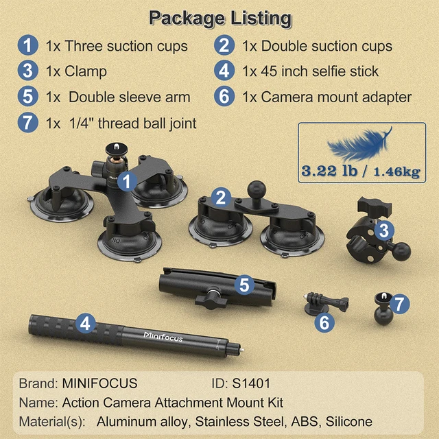 Near Me PellKing Suction Car Mount For Insta360 X3 X2 X One RS R - Technical View