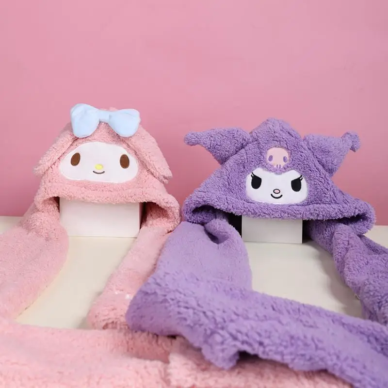 

Новая плюшевая шапка Kawaii Kuromi Cute Sanrio креативная коричная зимняя теплая плотная мультяшная пахacco шарф из трех частей подарок на день рождения