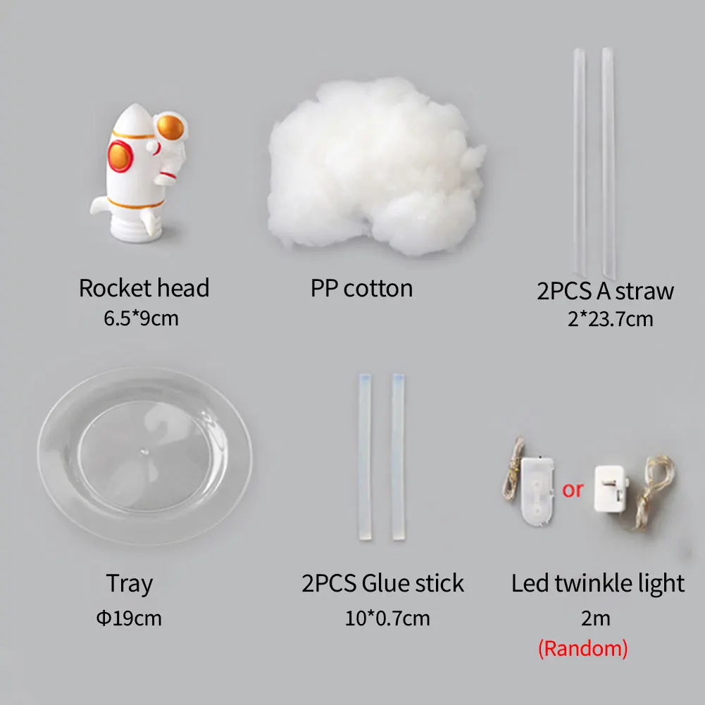 창의적인 우주 비행사 야간 조명 DIY 소형 로켓 램프 소재 세트, 2M 우주 테마 LED 조명 스트링, USB 충전, 어린이 홈 장식
