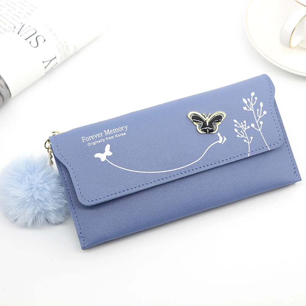 Bag Organizer Designer Women's Long Wallet PU Leather Wallet Solid Wool  Ball Bow Clutch Large Capacity Card Holder Coin Purse - AliExpress