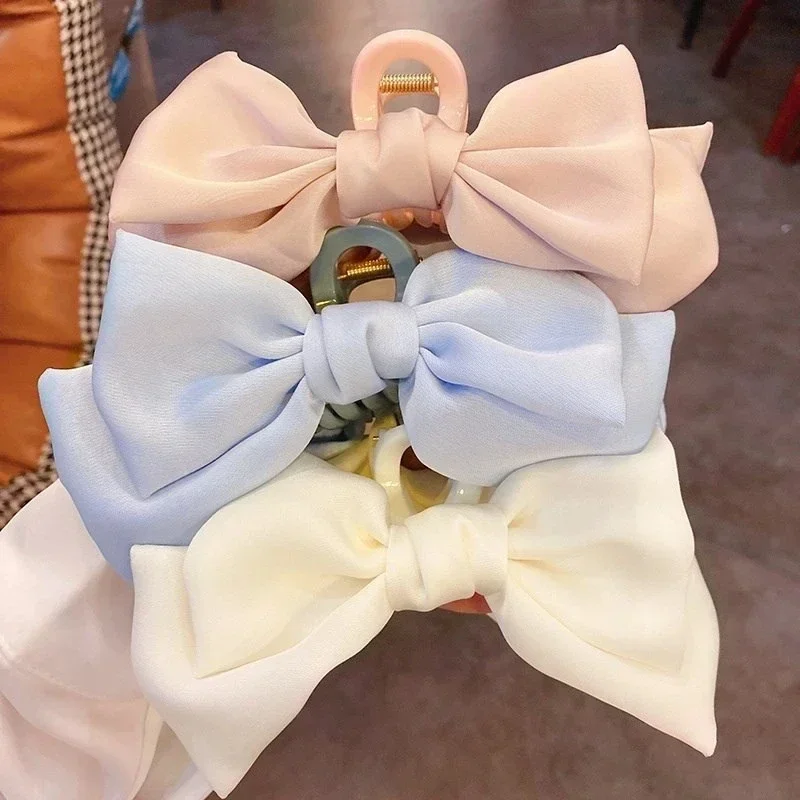 Women Bow Hairpin Korean Solid Color Butterfly Satin Hair Clips Hair Accessories Headwear