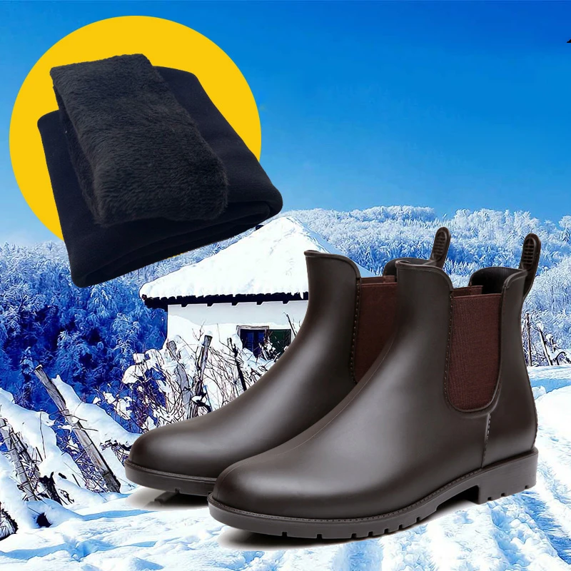 Chelsea Boots Men Rain Boots Low Gumboots Warm Male Low Bot Water Shoes Men Slip Bot Galoshes Fishing Wellies