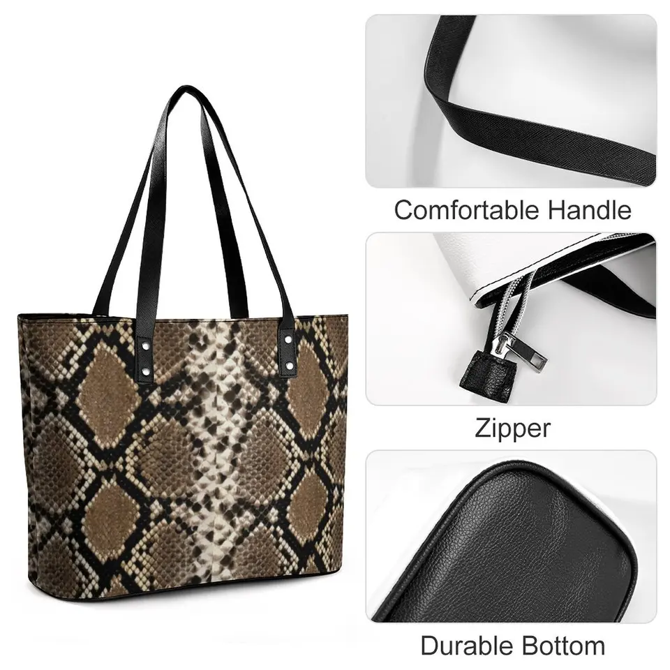 Sac à main bandoulière en cuir noir : imprimé serpent champagne