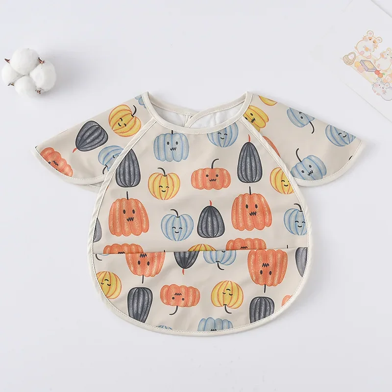 Baby Bibs INS Nordic Style Infant Boy Girl Waterproof Soft PU Bib Meal Protection Feeding Burp Cloth with Pocket Easy Clean 5