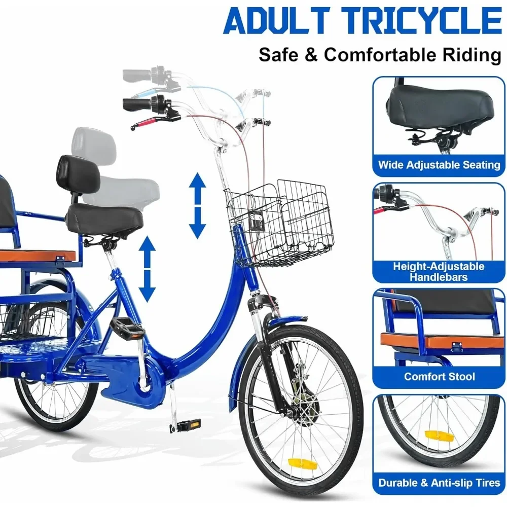 20 Inch 3-Wheel Trike for Adults with Seat and Front and Rear Baskets 3