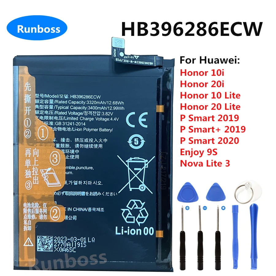 BATTERIA ORIGINALE HUAWEI HB396286ECW Per P SMART 2019, HONOR 10 LITE Enjoy 9s 3400 Mah Li Ion Bulk - Foto 3
