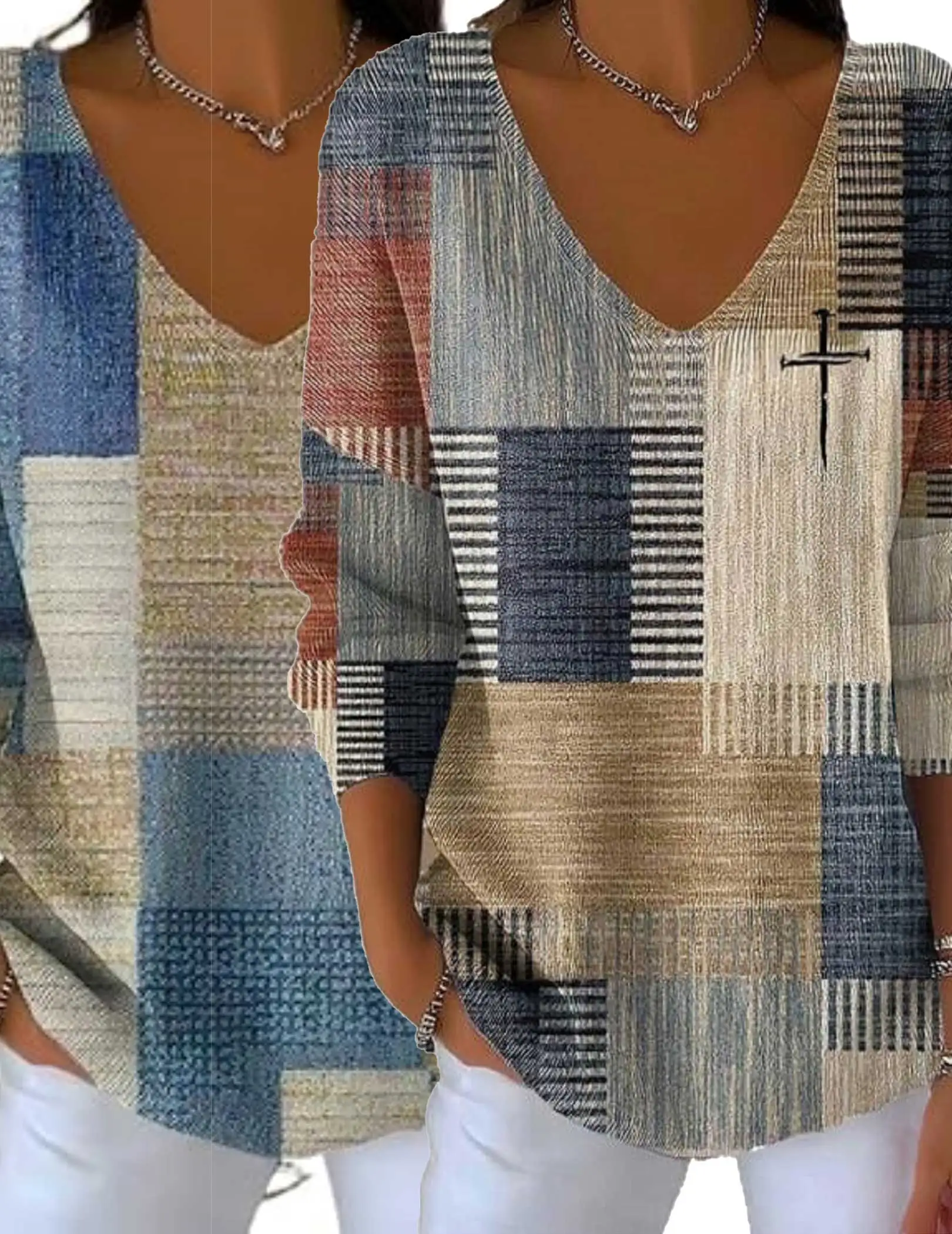 Womens Casual Retro Color Block Faith Cross Jesus Sweatshirts