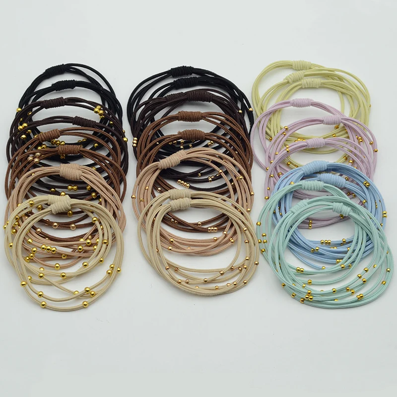 30PCS Three Circles Knotted Elastic Hair Bands Mini Golden Beads