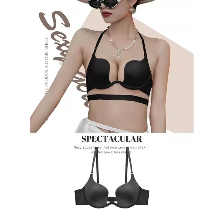 Invisible Backless Bra Deep V Sexy Push up and Anti-Sagging U-Shaped Beauty Back Wedding Dress Bra Seamless Halter Bra