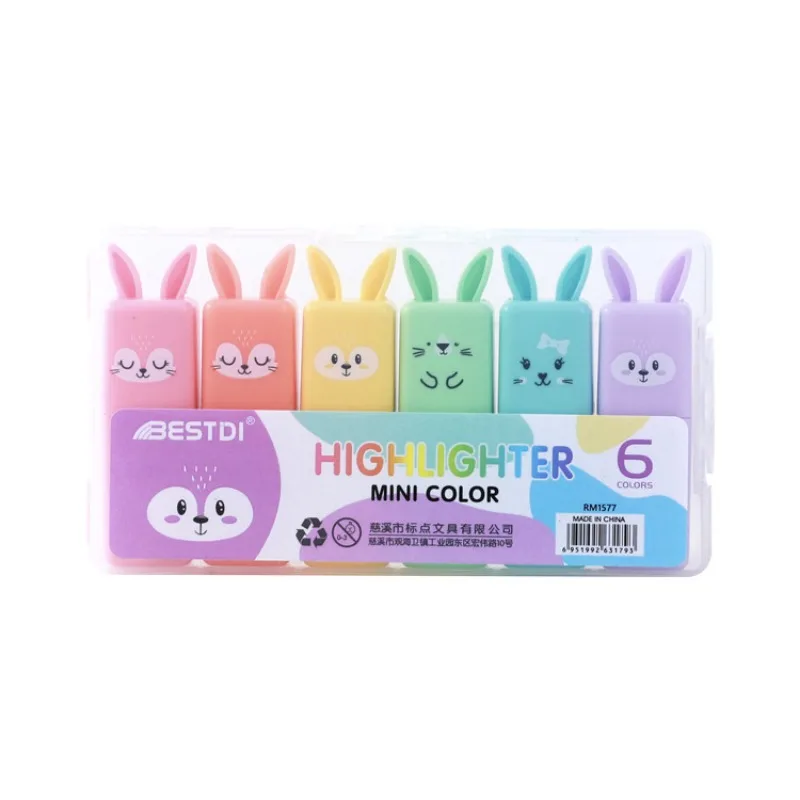 6PCs Mini Rabbit Creative Fluorescent Pen Creative Color Marking Pen Macaron Color Hand Account Mark highlighters markers highlighter pen,marker pen,highlighter marker,art marker